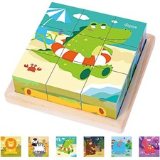 Puzzles en Bois Enfant, 6 en 1 Jouet Bébé Amélioré Puzzles Cube Animaux, Joue...