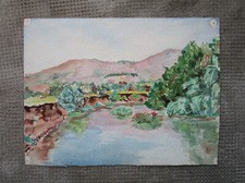 Aquarelle Fréjus l'Argens 1928 près St Saint Raphaël Cannes ancien beau tableau