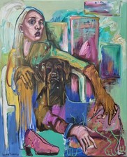 Lysiane D. COSTE Tableau acrylique sur toile , painting Figuration 50/61cm