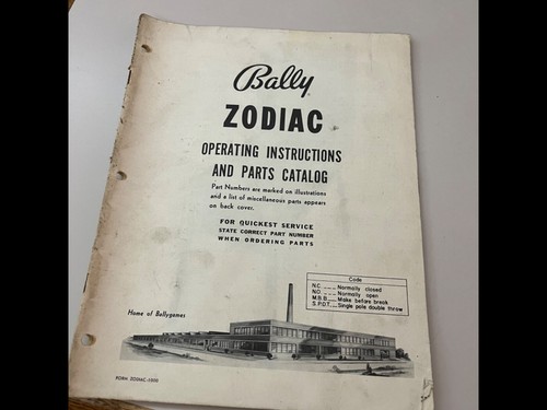 Bally zodiac bingo - bally, manual