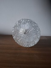 Plafonnier rond verre moulé transparent et socle en métal noir vintage 