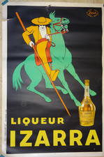 Belle Ancienne Affiche Originale Liqueur Izarra Zulla 1934 Picador à Cheval 1