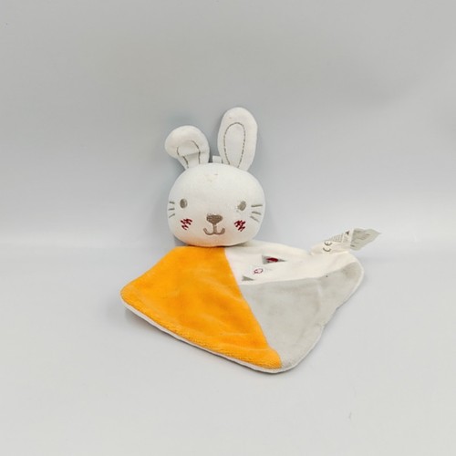 Doudou plat lapin orange blanc