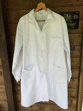 Ancienne blouse de métier Molinel en coton suédine blanc grande taille