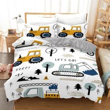 Housse de Couette 200x200 Adulte Enfant Voiture Grise de Dessin Animé Tracteu...
