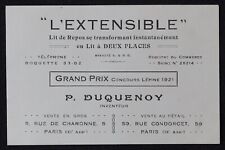 Carte de visite L'EXTENSIBLE concours Lépine 1932 DUQUENOY lit de repos