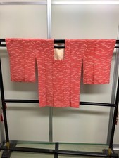 Veste kimono japonais vintage Michiyuki soie saumon rose saleté hauteur 33,07...