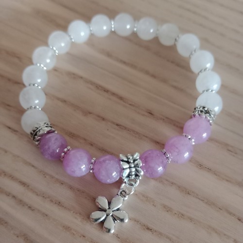 Bracelet mauve jade blanche - mauve,