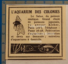 AQUARIUM DES COLONIES salon du poisson exotique  publicité 1937