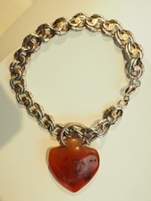 BRACELET MAILLES ARGENT MASSIF ANCIEN AGATE ANTIQUE SILVER