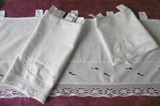 2 rideaux + 1 brise vue à pattes avec DENTELLE et BRODERIES