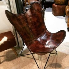 Chaise Papillon En Cuir De Buffle Vintage Fait Main Pliable Complète Relax