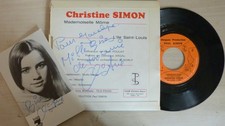 Autographe Dédicace ORIGINAL de l'Actrice CHRISTINE SIMON Sur EP 45T +Carte 1967