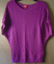 Women's ELLE Fushia Knitted Sheer Short Sleeve Sweater Shirt Blouse S
