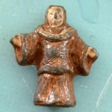 petit Bronze Plomb de Vienne 19ème  Moine en prière- 4 cm sur 3.5 cm -  49 grs