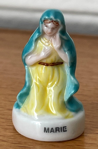Fève vierge marie assise bleu - fève,