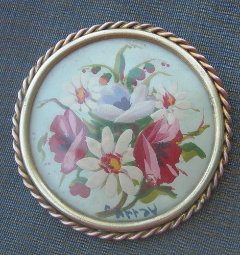 Ancienne broche bouquet peint - ancienne,
