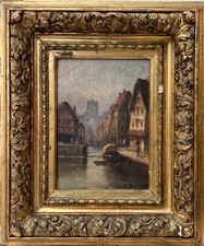 "Ville flamande animée" Huile