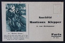 Carte postale publicitaire MANTEAUX KLEPPER PARIS 9, rue Richepanne