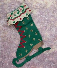 NOËL  sac à SAPIN en tissu  CHAUSSON pour cadeaux  PATIN à GLACE  houx CHRISTMAS