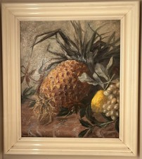 Rare, Nature, Morte Aux Fruits Et Aux Ananas. Huile Sur Toile Tableau Ancien.