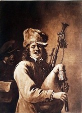 L'OUIE ou l'homme à CORNEMUSE (Par TENIERS Le JEUNE)- Gravure 19e Grand Format