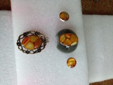 ensemble bague boucles d'oreilles médaillon coquilles d'ormeaux