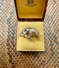 BROCHE ANCIENNE MAMMOUTH VERMEIL ARGENT OR ROSE - OEIL SAPHIR VÉRITABLE