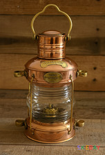 Ancienne lampe à pétrole ancre laiton et cuivre nautique navire maritime lant...