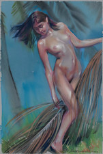 pastel jeune femme nue dessin  original 20 x 30 cm nude  AKT curiosa