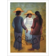 TOFFOLI Louis - Lithographie originale "Les oiseleurs" 76x56cm - 1987