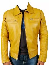 Veste en cuir jaune premium