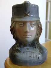 French Antique military lady Majolica Bank Money Box Piggy Bank