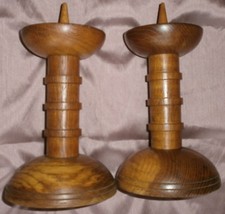 2 pique-cierge vintages moderniste en bois massif tourné - Bougeoir église déco