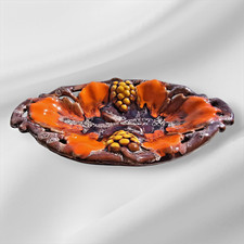 Vintage French Vallauris Glazed Ceramic Large Fruit Bowl Leaf &Grapes ,1950s