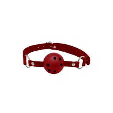 Baillon BDSM Boule perforée en cuir rouge - ALIVE