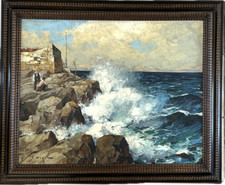GUSTAVE VIDAL Marine " Effets de vagues"  Huile sur toile Grand Format