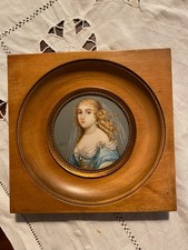 Portrait miniature XIXème – Marguerite de la Sablière, huile, signé Hestoul.
