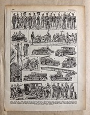 Gravure ancienne originale "Pompiers", Larousse du XXe Siècle (1932) A. Goichon 