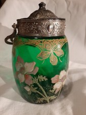 Pot A Biscuits Art Nouveau Verre Émaillée  1900 St  Legras Decor Fleurs Ancien