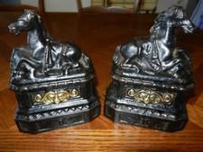  Chevaux Paire de têtes de chenets 19è fonte + bronze doré