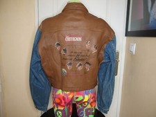 BLOUSON COURT VINTAGE EN JEAN  ET CUIR MARRON CHEVIGNON TAILLE XL