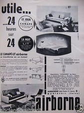 PUBLICITÉ 1955 CANAPÉ LIT AIRBORNE UTILE 24 HEURES SUR 24 - ADVERTISING