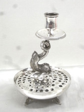 🇫🇷 BOUGEOIR SYSTEME BRULE ENCENS PIQUE FLEUR DAUPHIN MÉTAL ARGENTE CANDLESTICK