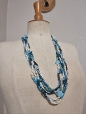 COLLIER SAUTOIR VERRE PATE DE VERRE BLEU NECKLACE MULTIRANGS 