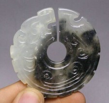 6CM Collect Old Chinese Natural Hetian Jade Carve Dragon Beast Yubi Yu Bi