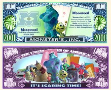 MONSTRES et Cie BILLET 1 MILLION DOLLAR US ! Dessin Animé Disney COMPAGNIE inc