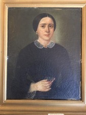 Tableau Ancien Portrait De Femme Au Missel XIXÈME