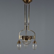 Lustre Art Nouveau Ancien Métal Verre 4 Lumières XXe Siècle Original