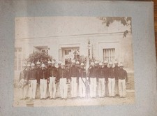 3photos Sur Carton Sapeurs Pompiers Avec Casques 1855 Et Pompes à Bras 